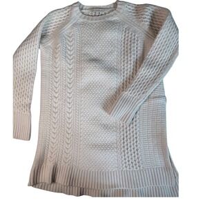 Ann Mashburn Cream Cable Knit Sweater MED Tunic Wool Soft Warm Long Cozy Winter